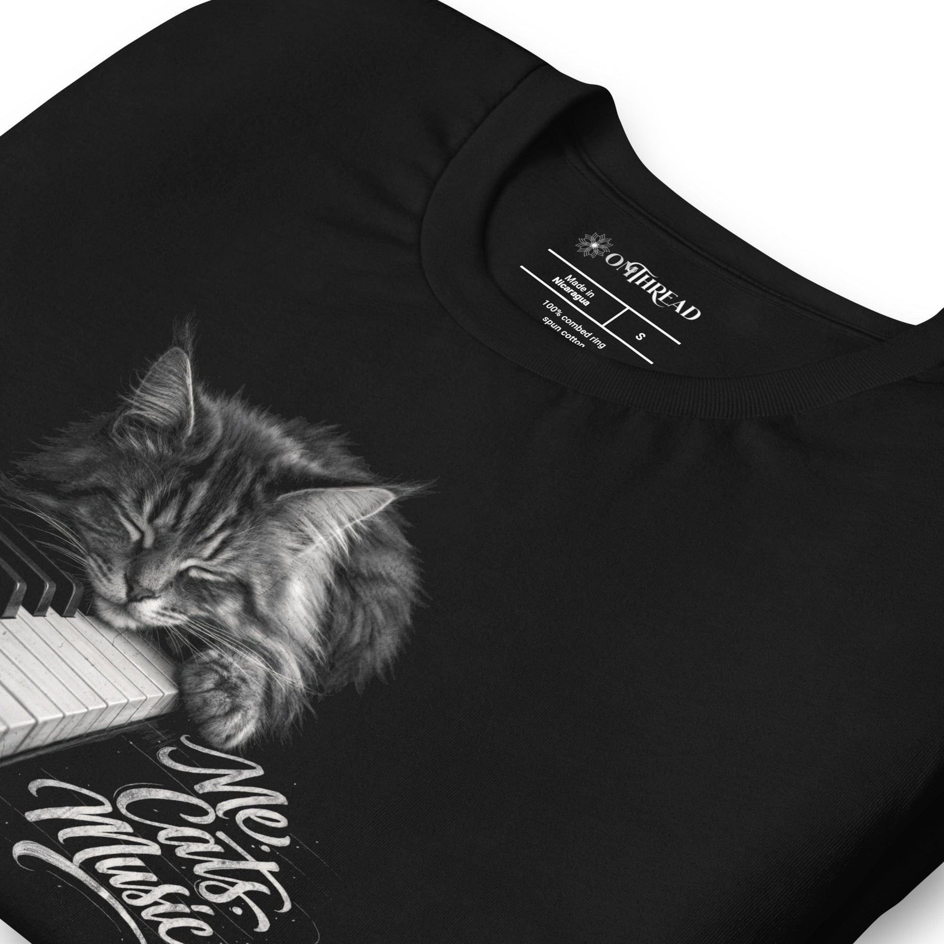 OMTHREAD Me Cats Music Shirt Sleeping Cat Piano Graphic Tee for Cat Lovers and Musicians