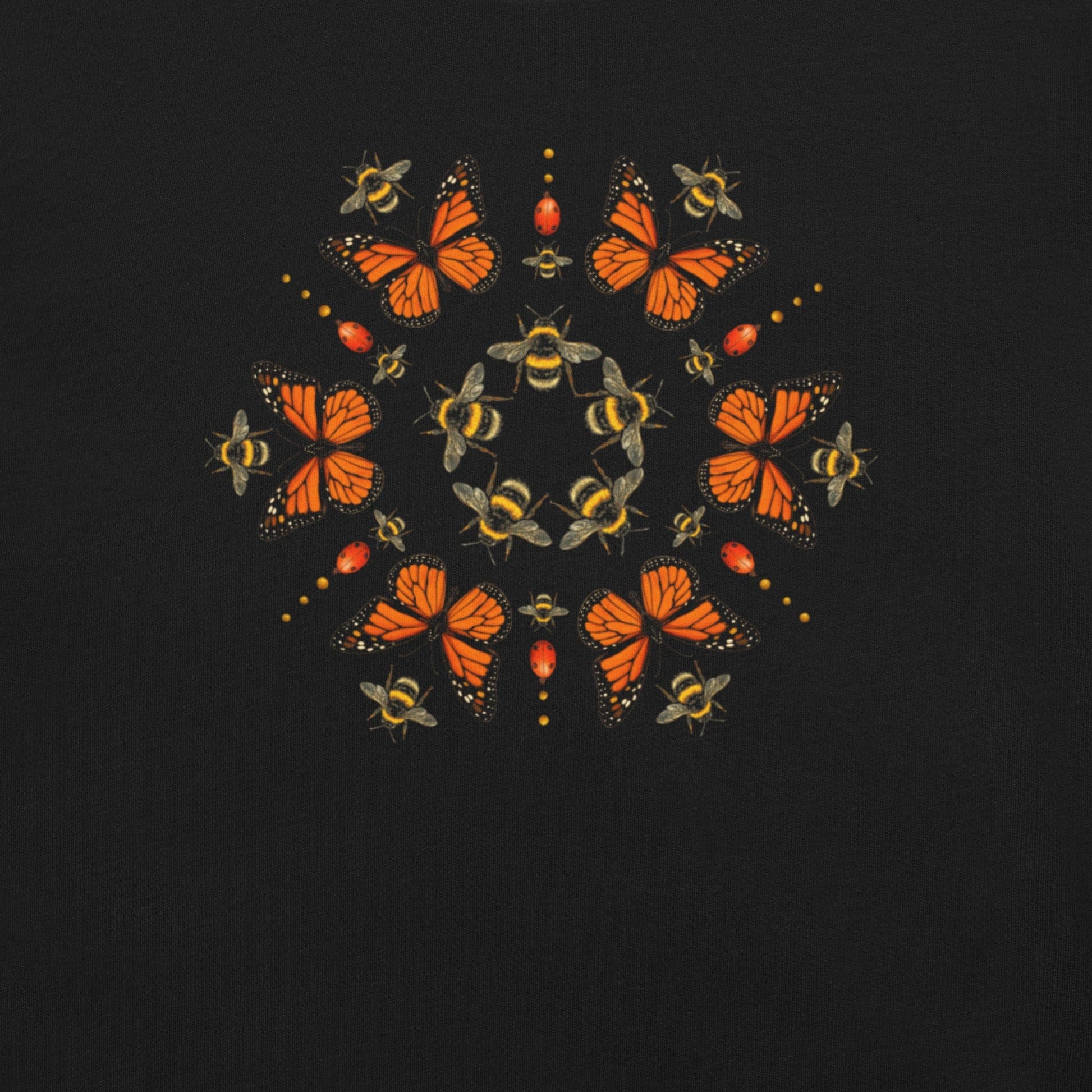 OMTHREAD Monarch Butterfly Bee Mandala Shirt Nature Inspired Graphic Tee