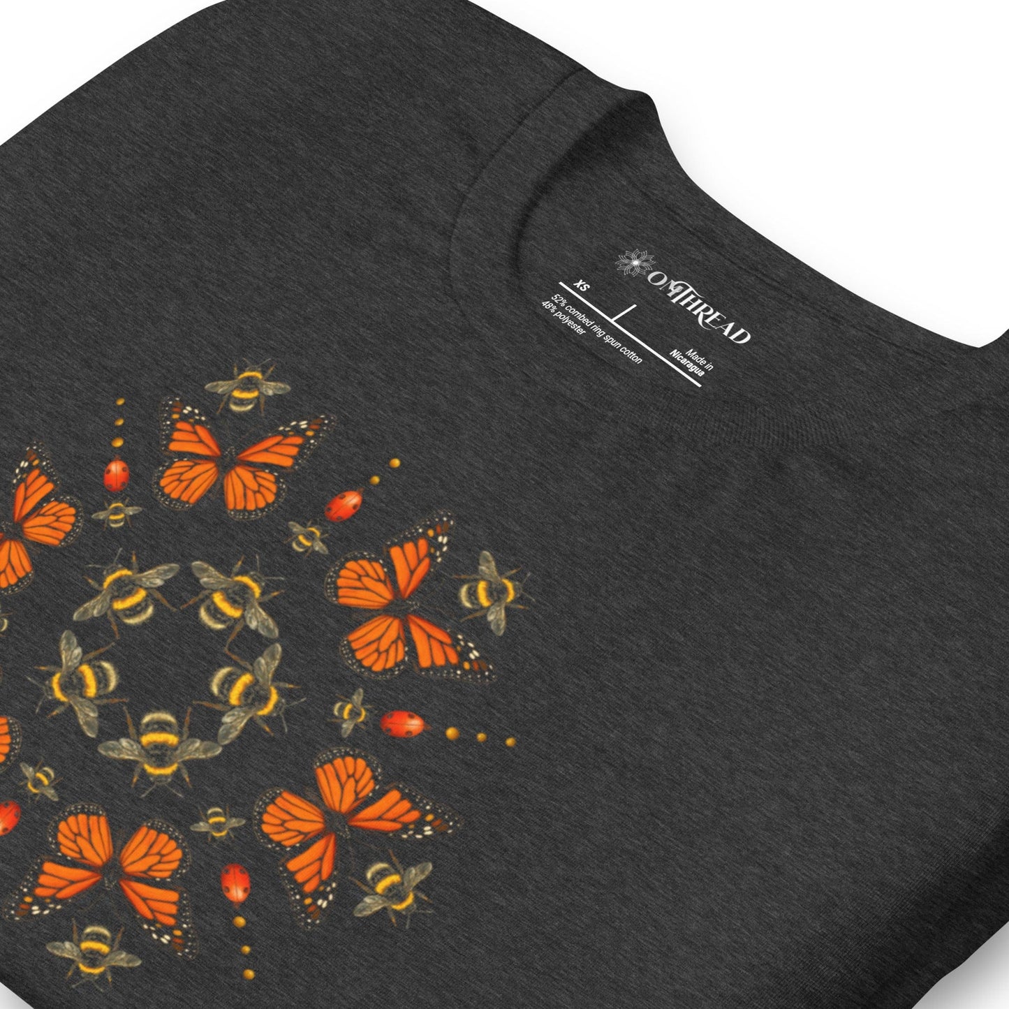 OMTHREAD Monarch Butterfly Bee Mandala Shirt Nature Inspired Graphic Tee