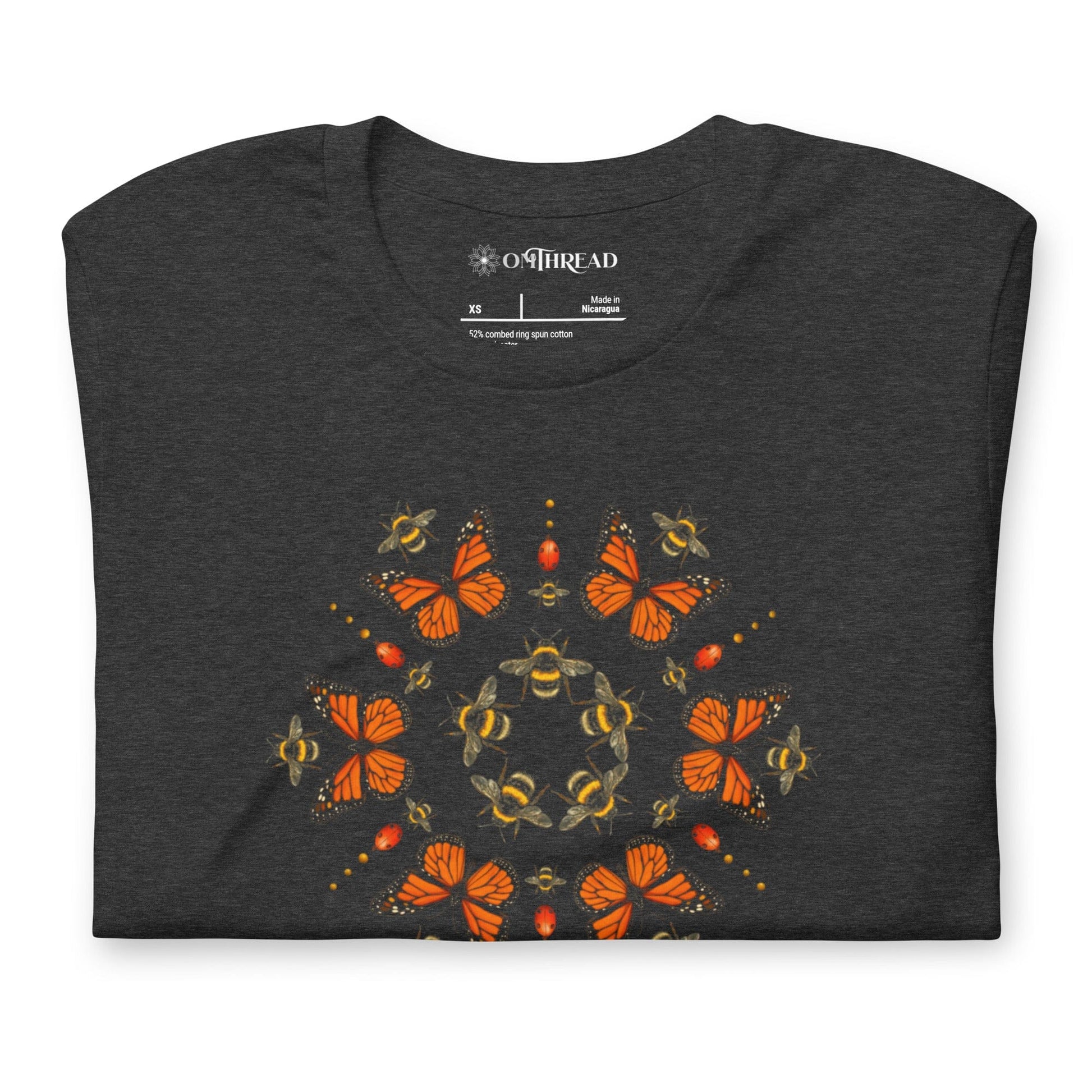 OMTHREAD Monarch Butterfly Bee Mandala Shirt Nature Inspired Graphic Tee