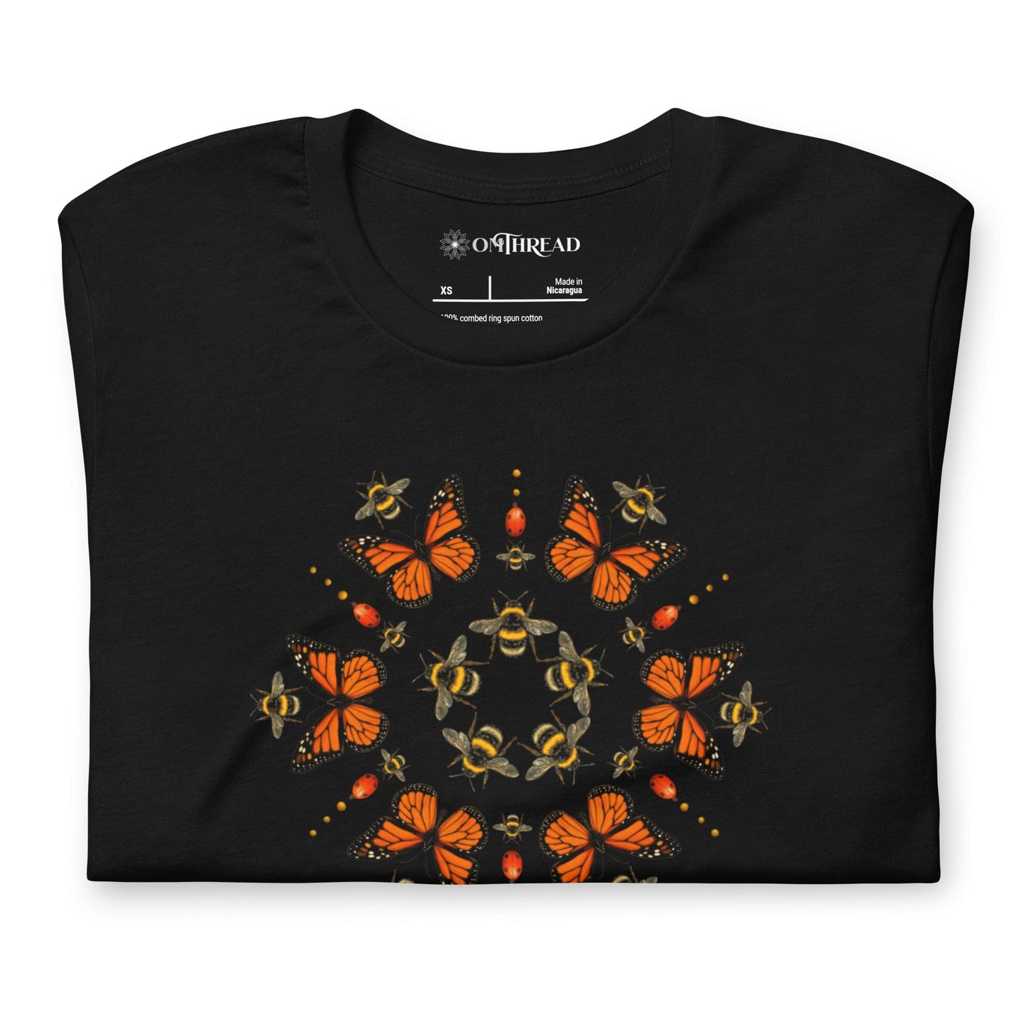 OMTHREAD Monarch Butterfly Bee Mandala Shirt Nature Inspired Graphic Tee