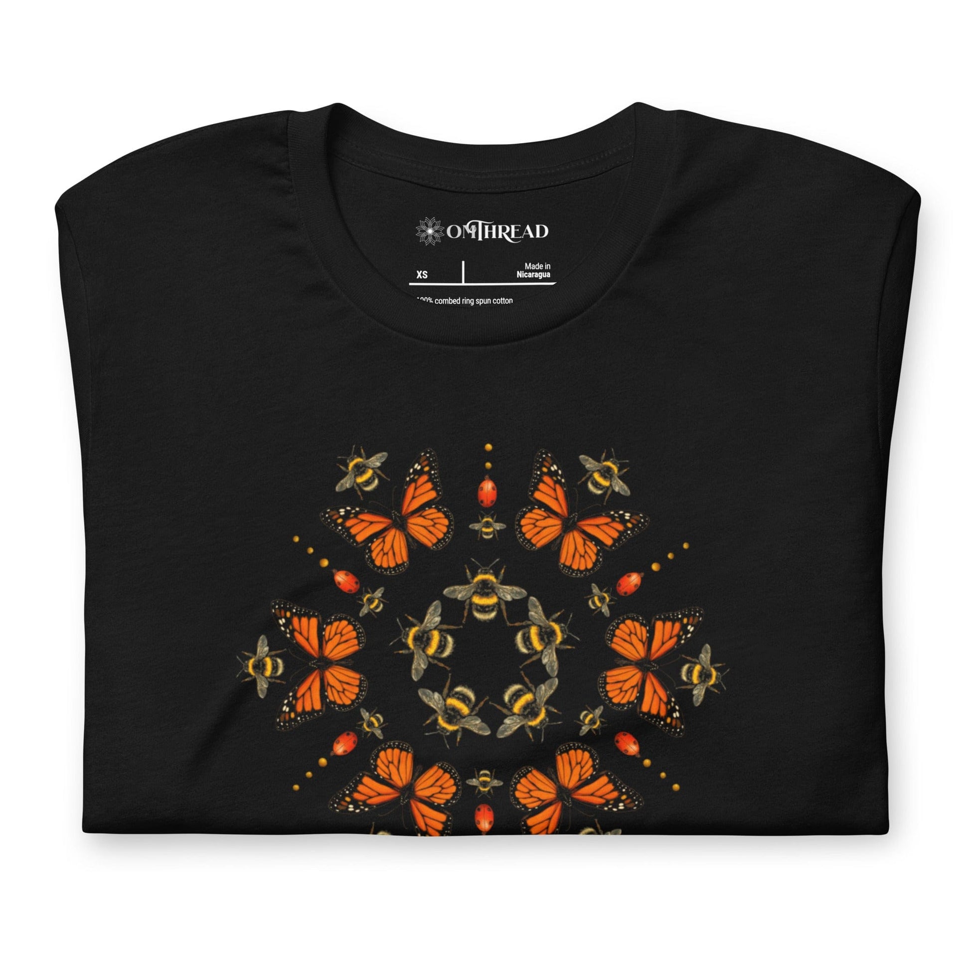 OMTHREAD Monarch Butterfly Bee Mandala Shirt Nature Inspired Graphic Tee