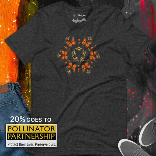 OMTHREAD Monarch Butterfly Bee Mandala Shirt Nature Inspired Graphic Tee