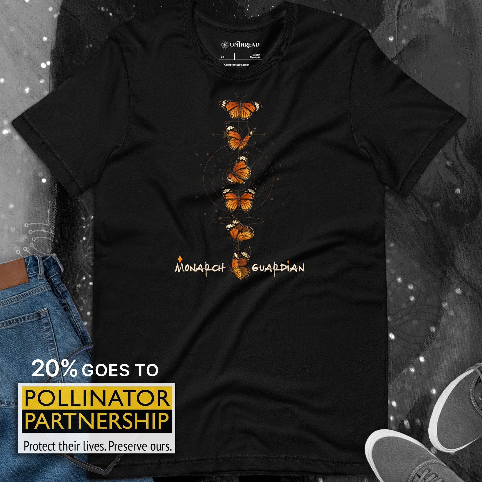 OMTHREAD Monarch Guardian Butterfly Shirt Celestial Conservation Tee