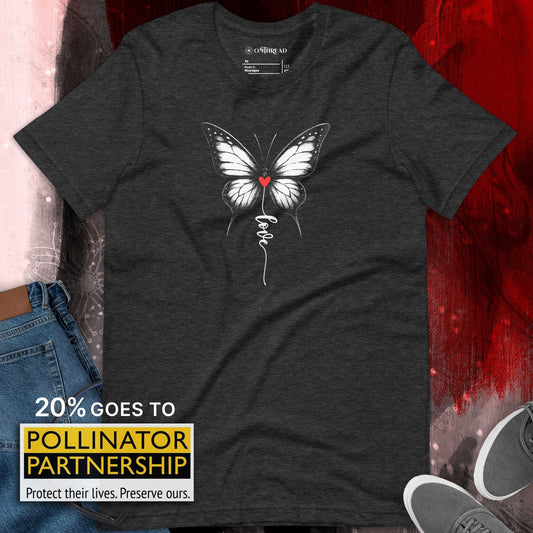 OMTHREAD Monarch Love Shirt Black and White with Red Heart