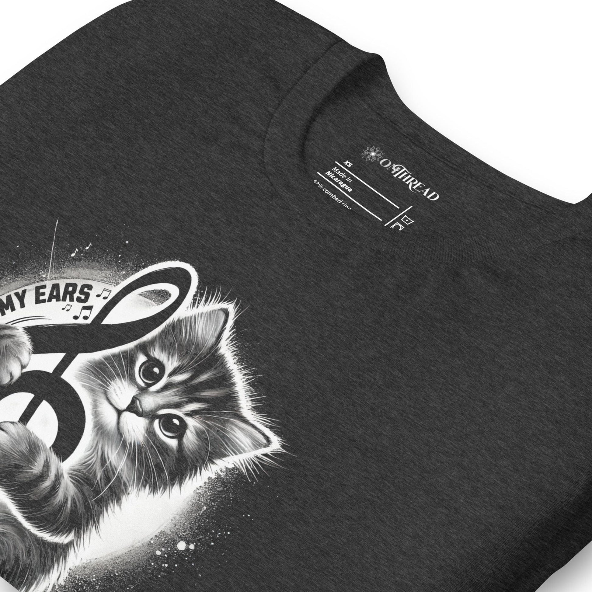 OMTHREAD Music to My Ears Cat T-Shirt | Treble Clef Kitten Tee for Cat Lovers