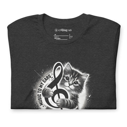 OMTHREAD Music to My Ears Cat T-Shirt | Treble Clef Kitten Tee for Cat Lovers