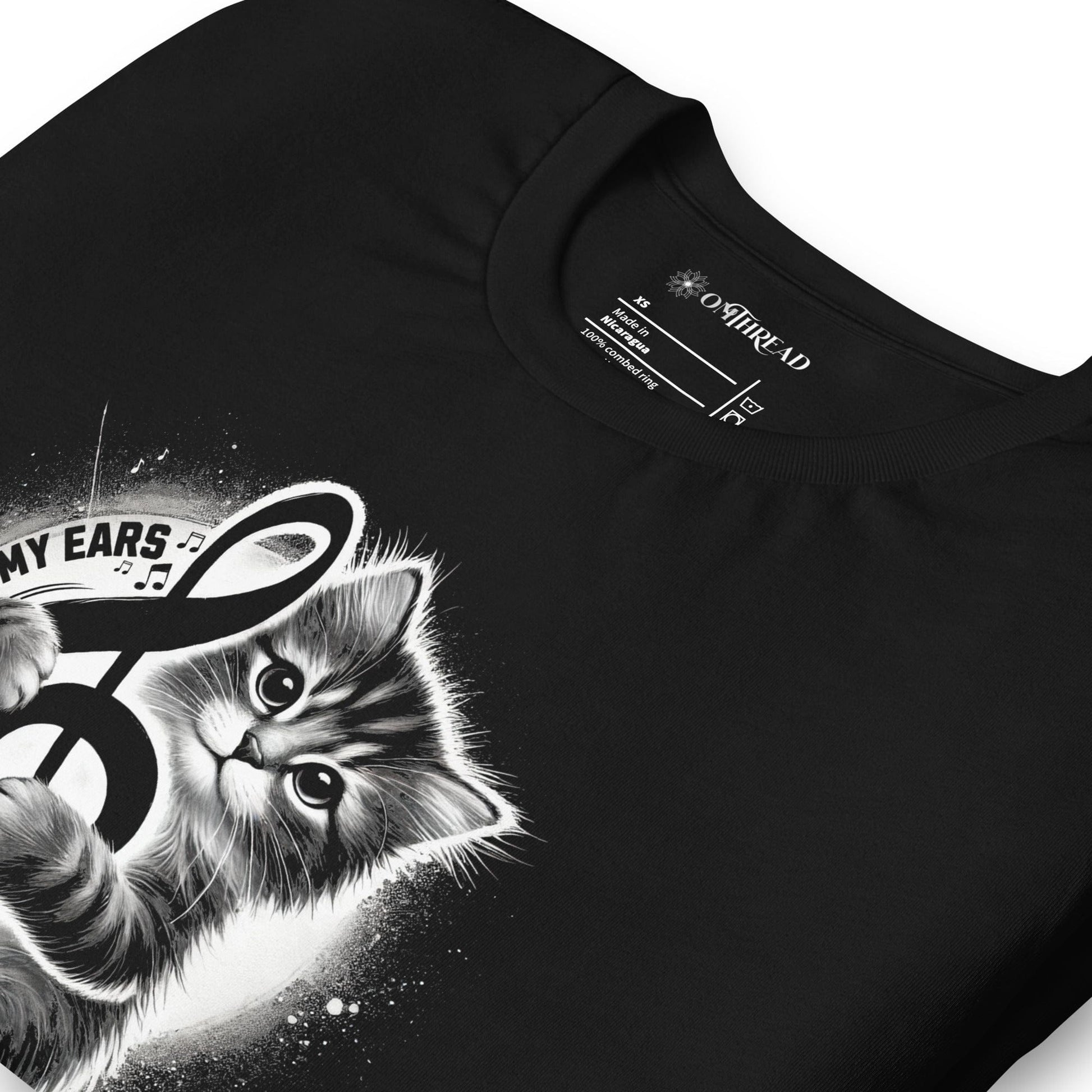 OMTHREAD Music to My Ears Cat T-Shirt | Treble Clef Kitten Tee for Cat Lovers