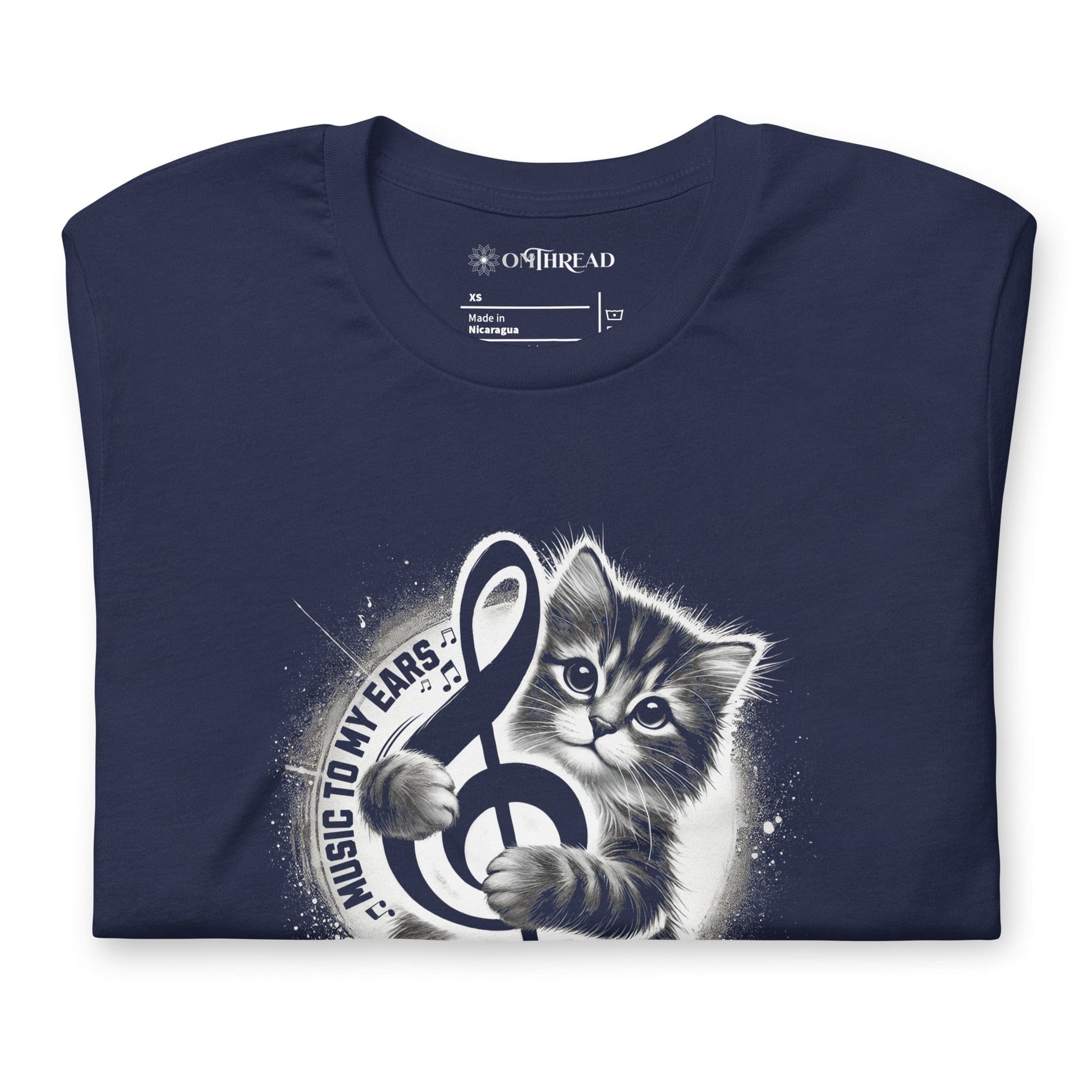OMTHREAD Music to My Ears Cat T-Shirt | Treble Clef Kitten Tee for Cat Lovers
