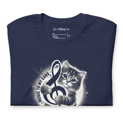 OMTHREAD Music to My Ears Cat T-Shirt | Treble Clef Kitten Tee for Cat Lovers
