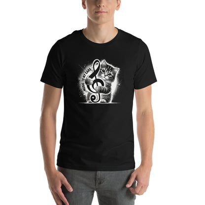 OMTHREAD Music to My Ears Cat T-Shirt | Treble Clef Kitten Tee for Cat Lovers