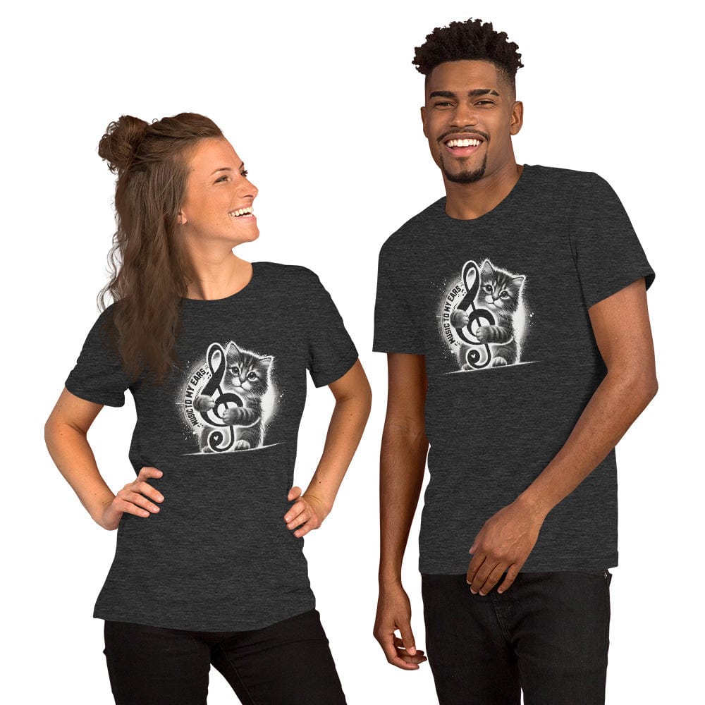 OMTHREAD Music to My Ears Cat T-Shirt | Treble Clef Kitten Tee for Cat Lovers