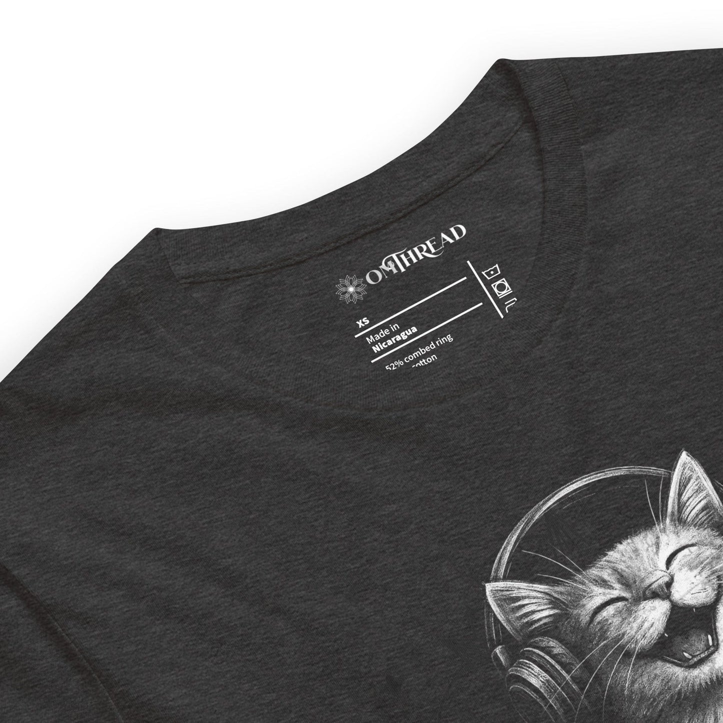 OMTHREAD Musical Vibes Cat T-Shirt, Smiling Cat Shirt for Cat Lovers, Giftable Positive Vibes Cat Tee