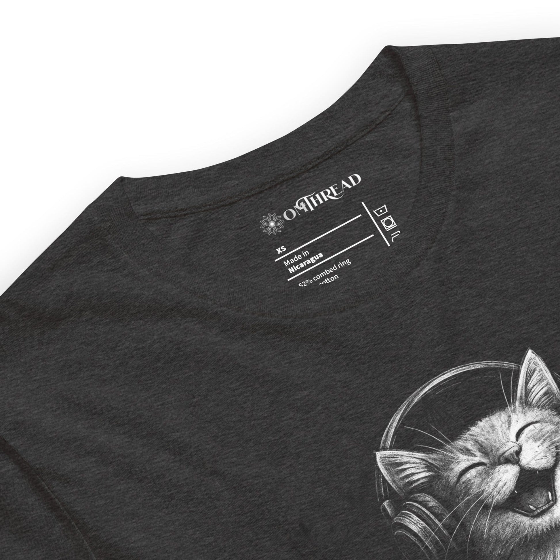 OMTHREAD Musical Vibes Cat T-Shirt, Smiling Cat Shirt for Cat Lovers, Giftable Positive Vibes Cat Tee