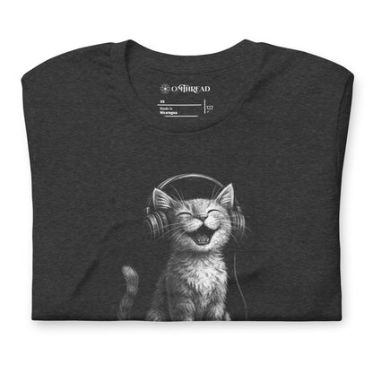 OMTHREAD Musical Vibes Cat T-Shirt, Smiling Cat Shirt for Cat Lovers, Giftable Positive Vibes Cat Tee