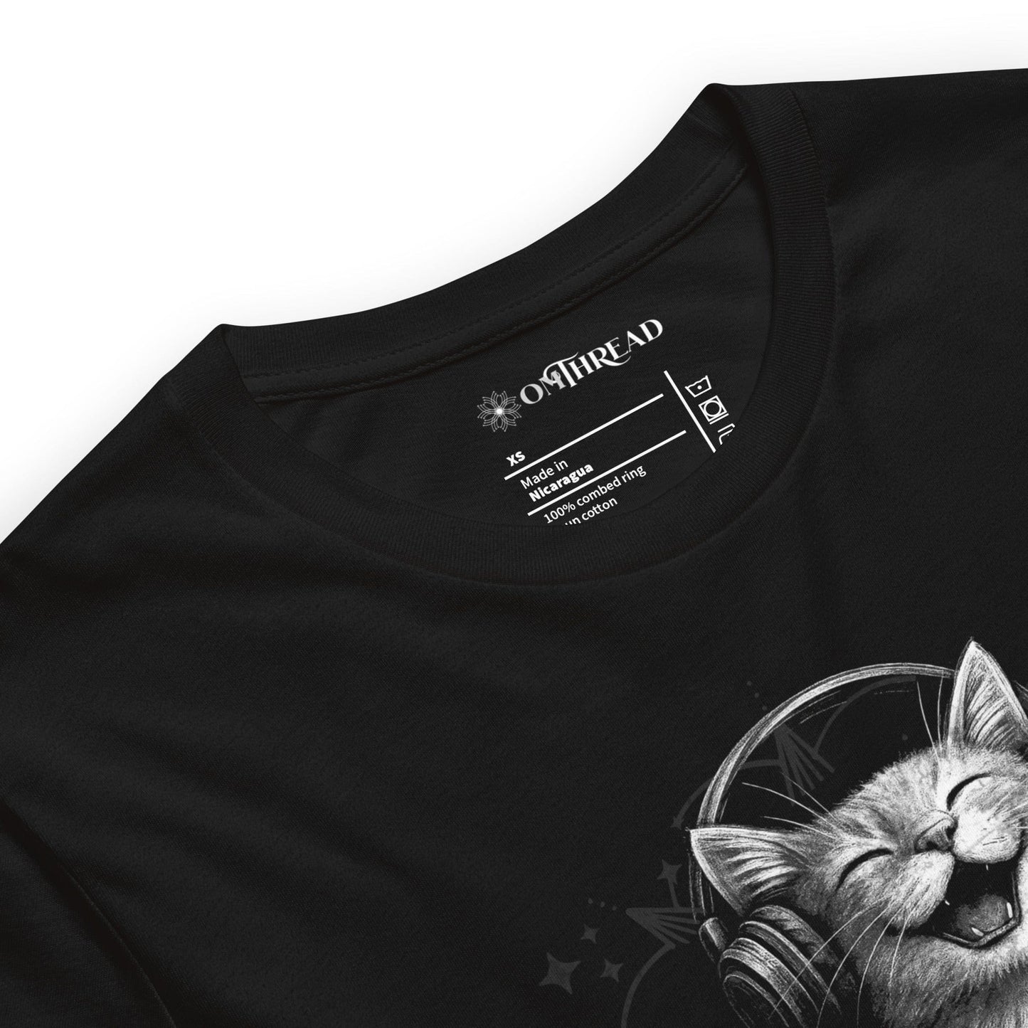 OMTHREAD Musical Vibes Cat T-Shirt, Smiling Cat Shirt for Cat Lovers, Giftable Positive Vibes Cat Tee