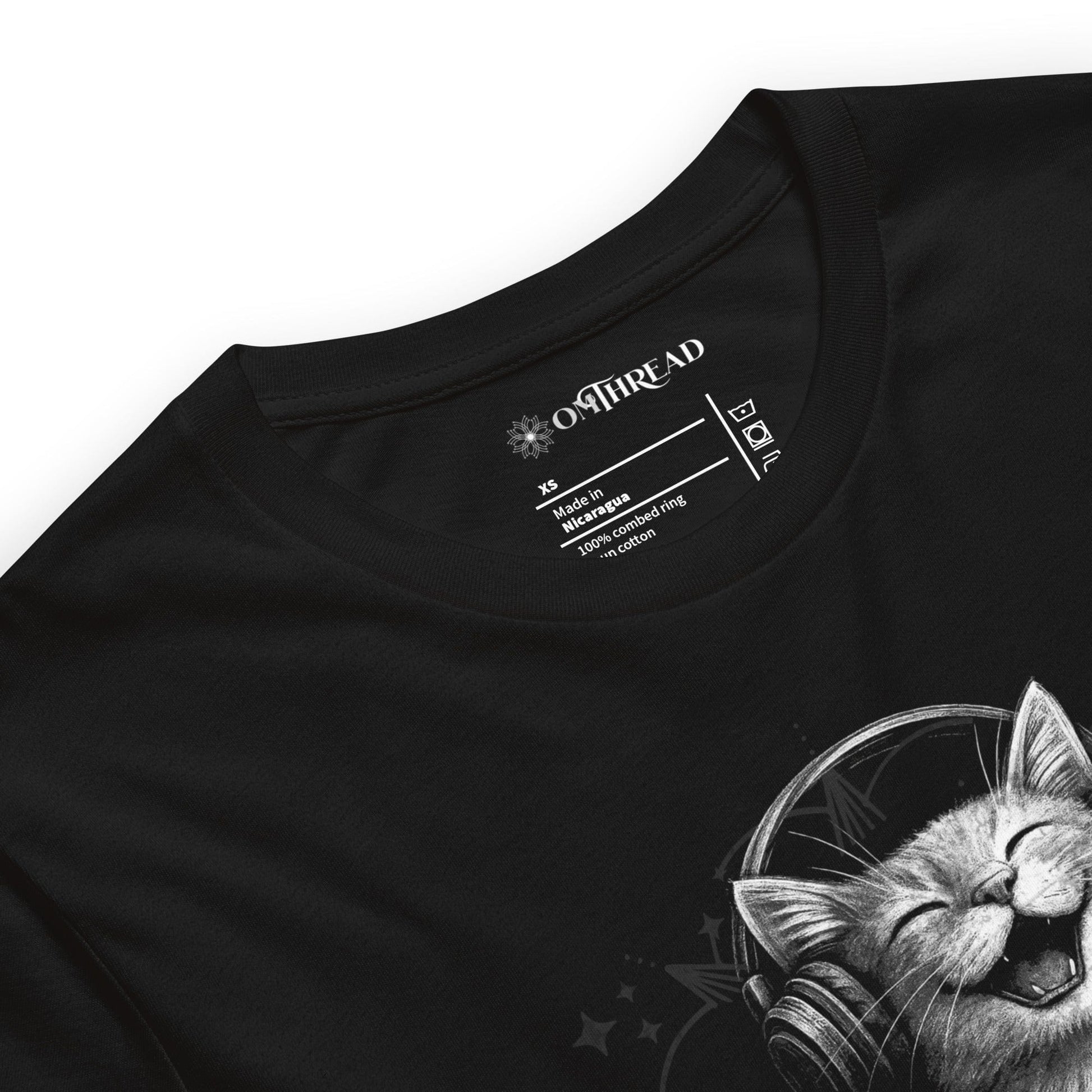 OMTHREAD Musical Vibes Cat T-Shirt, Smiling Cat Shirt for Cat Lovers, Giftable Positive Vibes Cat Tee