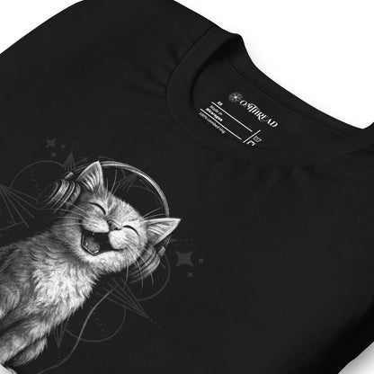 OMTHREAD Musical Vibes Cat T-Shirt, Smiling Cat Shirt for Cat Lovers, Giftable Positive Vibes Cat Tee