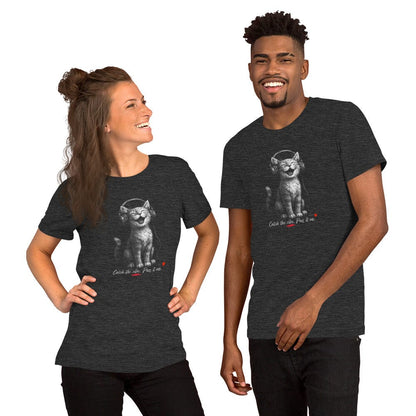OMTHREAD Musical Vibes Cat T-Shirt, Smiling Cat Shirt for Cat Lovers, Giftable Positive Vibes Cat Tee