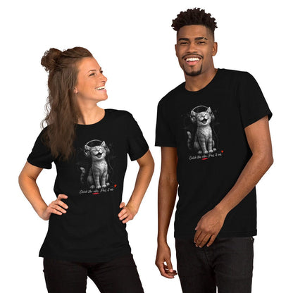 OMTHREAD Musical Vibes Cat T-Shirt, Smiling Cat Shirt for Cat Lovers, Giftable Positive Vibes Cat Tee