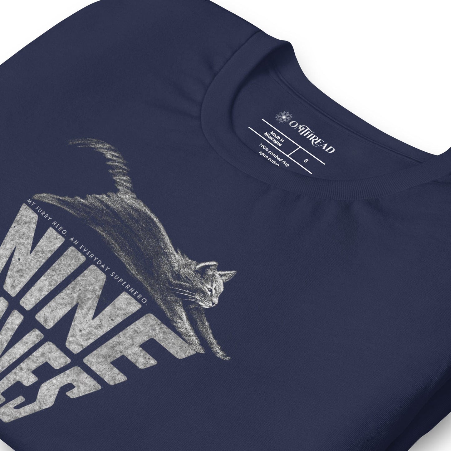 OMTHREAD My Furry Hero Nine Lives Cat Superhero Graphic Tee
