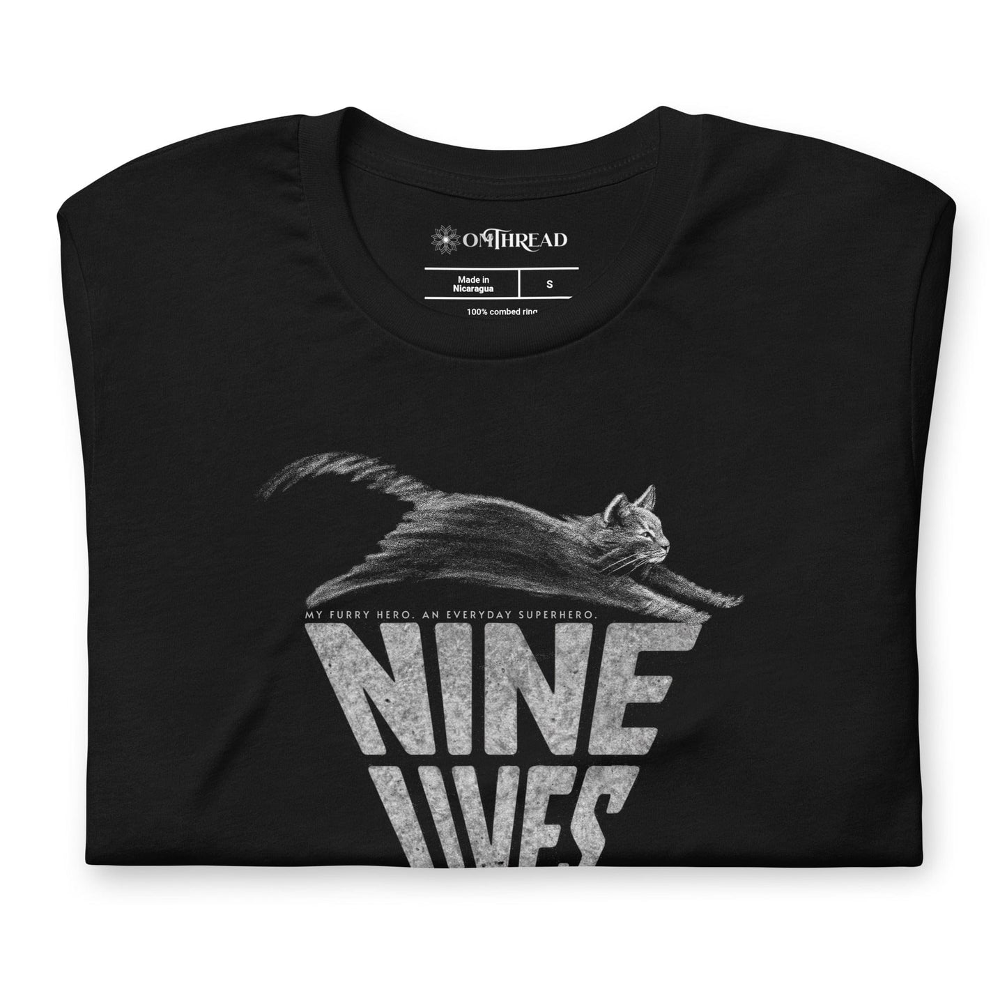 OMTHREAD My Furry Hero Nine Lives Cat Superhero Graphic Tee