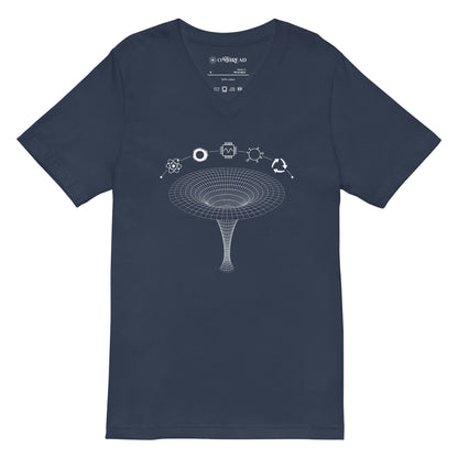 OMTHREAD Navy / S QMM White Print Unisex V-Neck T-Shirt