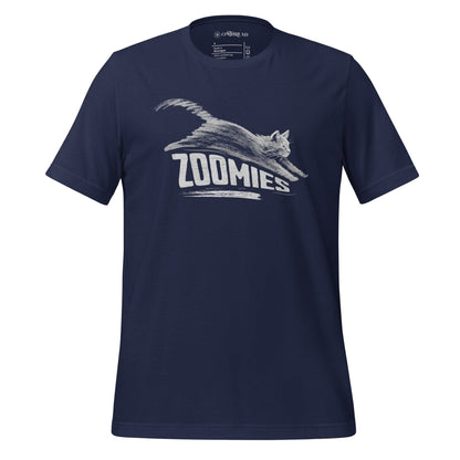 OMTHREAD Navy / S Zoomies Cat T-Shirt, Funny Giftable Cat Tee for Cat Lovers
