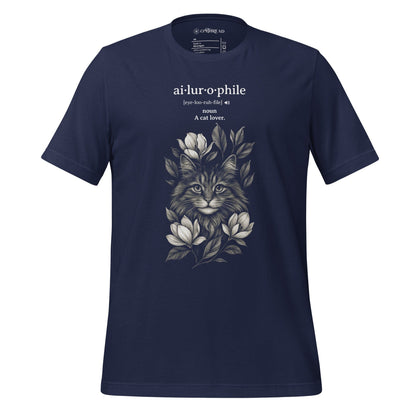 OMTHREAD Navy / XS Ailurophile Definition T-Shirt Floral Cat Lover Gift