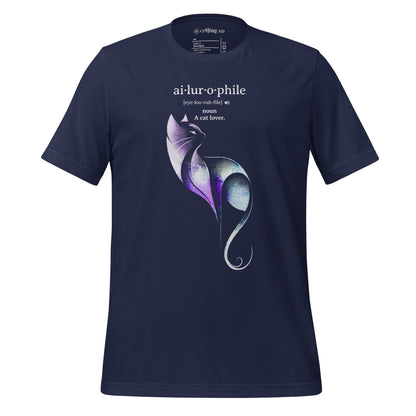 OMTHREAD Navy / XS Ailurophile Definition T-Shirt Minimalist Cat Art Lover Gift