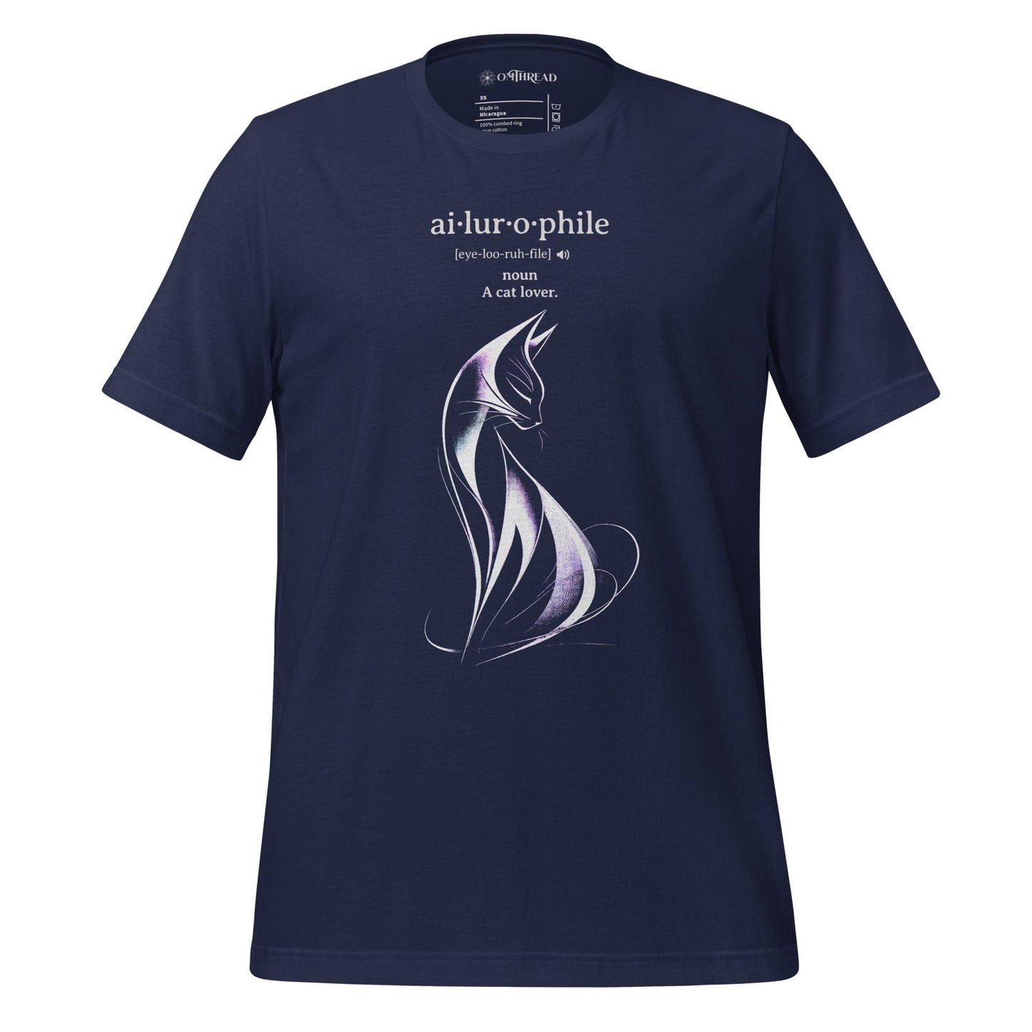 OMTHREAD Navy / XS Ailurophile Definition T-Shirt Minimalist Cat Lover Gift