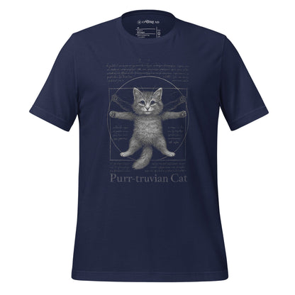 OMTHREAD Navy / XS Funny Purr-truvian Cat T-Shirt Vitruvian Kitten Da Vinci Parody
