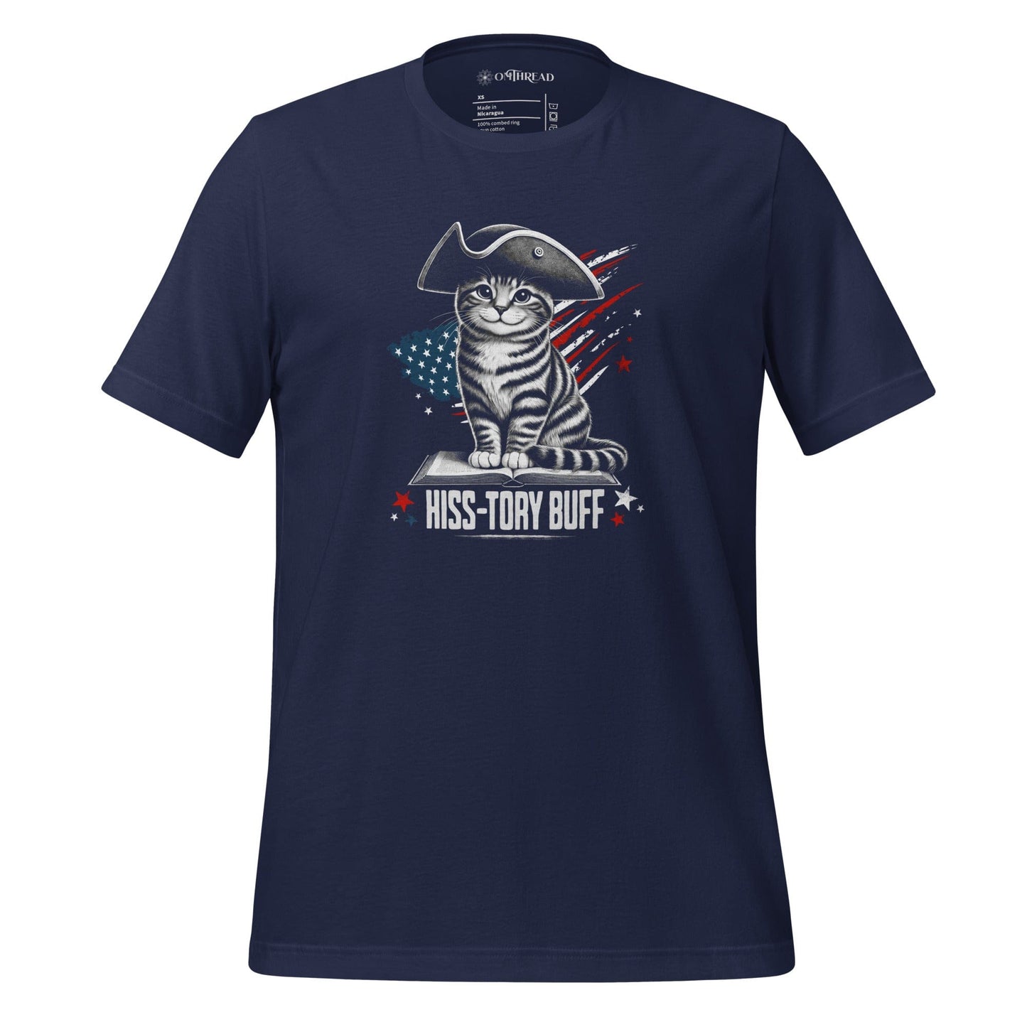 OMTHREAD Navy / XS Hiss-tory Buff Patriotic Cat Shirt July 4 Tee