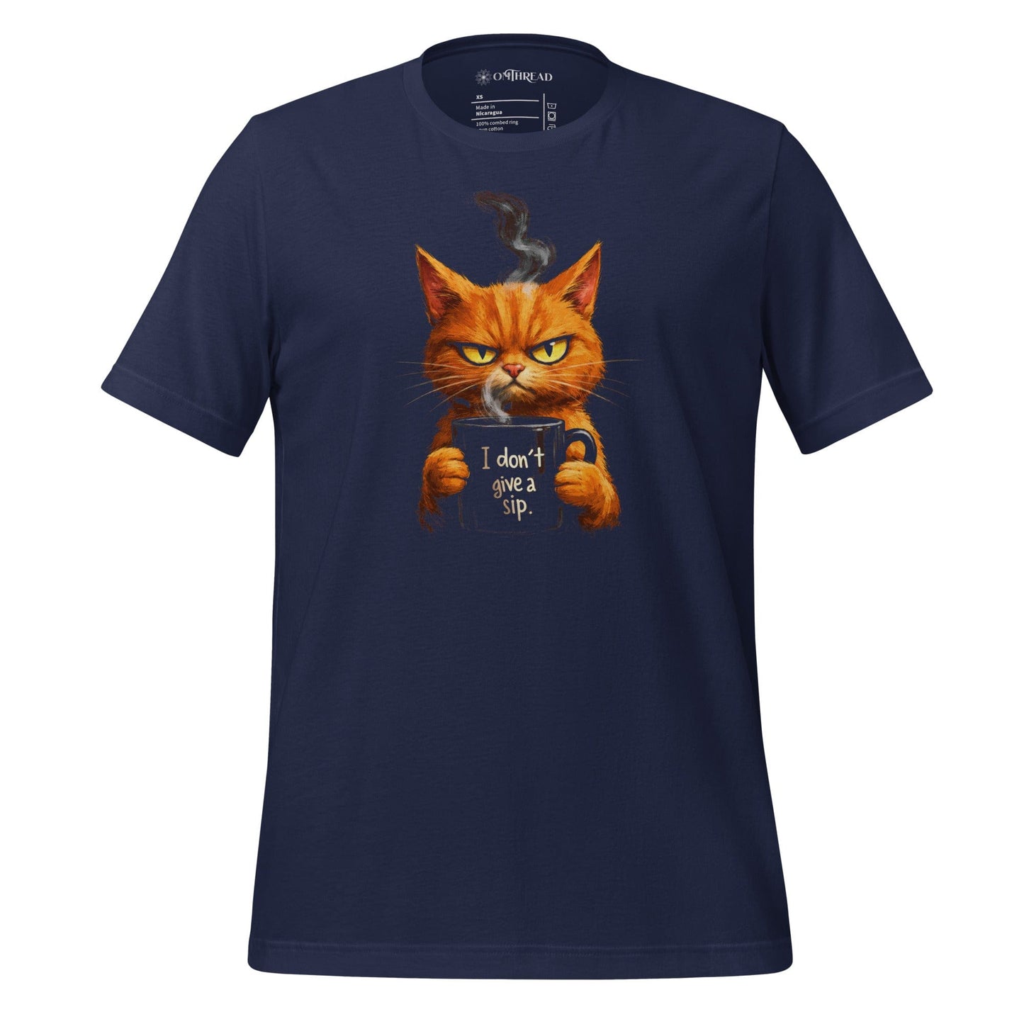 OMTHREAD Navy / XS I Don’t Give a Sip Cat Shirt Funny Orange Coffee Cat Lover Tee