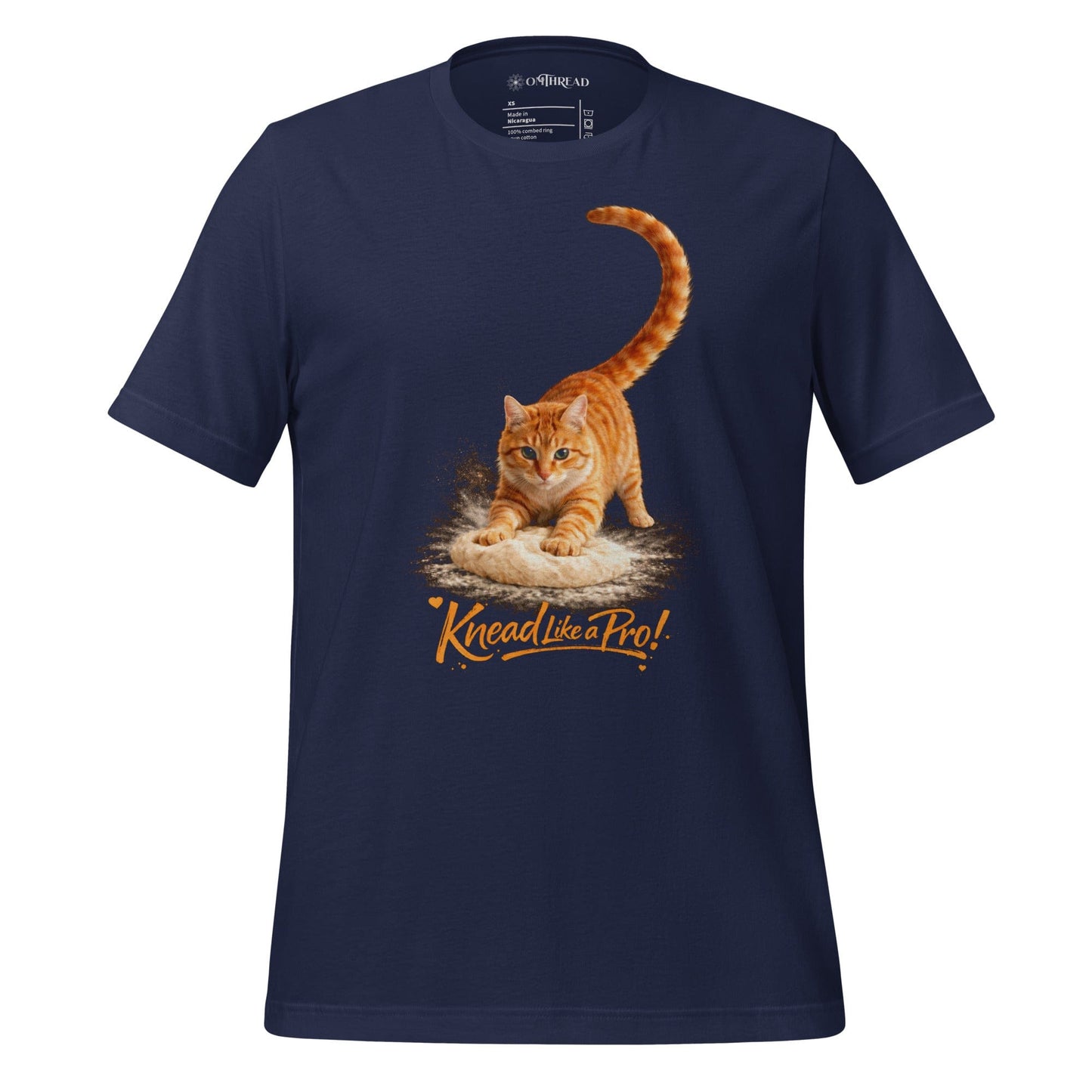 OMTHREAD navy blue T-Shirt Knead Like a Pro Cat Orange Tabby Making Biscuits Baker Gift