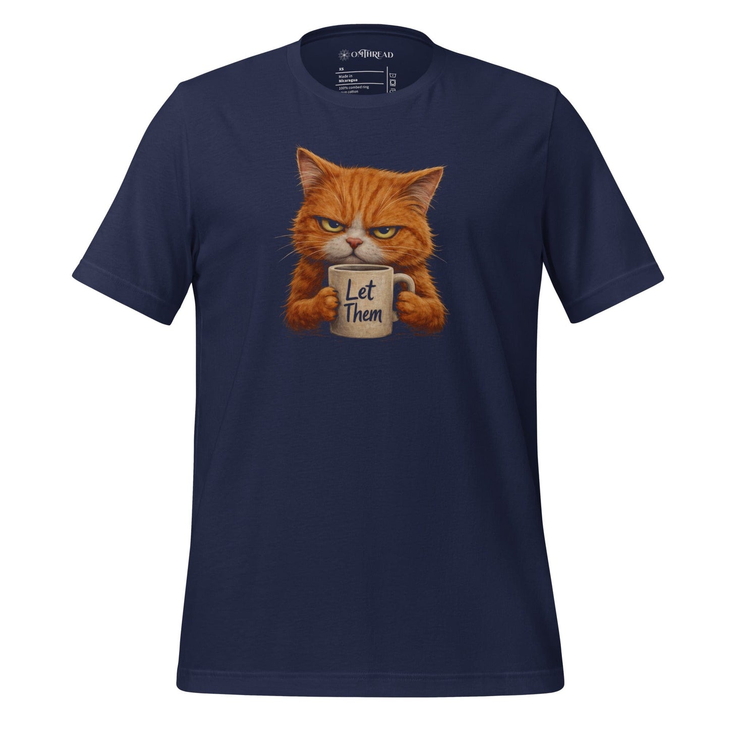 OMTHREAD Navy / XS Let Them Grumpy Orange Cat Coffee T-Shirt