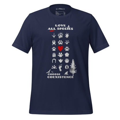 OMTHREAD Navy / XS Love All Species Choose Coexistence T-Shirt Animal Footprint Nature Conservation Tee