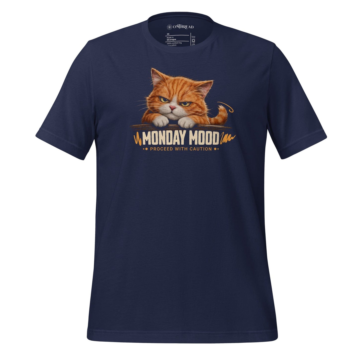 OMTHREAD Navy / XS Monday Mood Grumpy Orange Cat Shirt Proceed With Caution