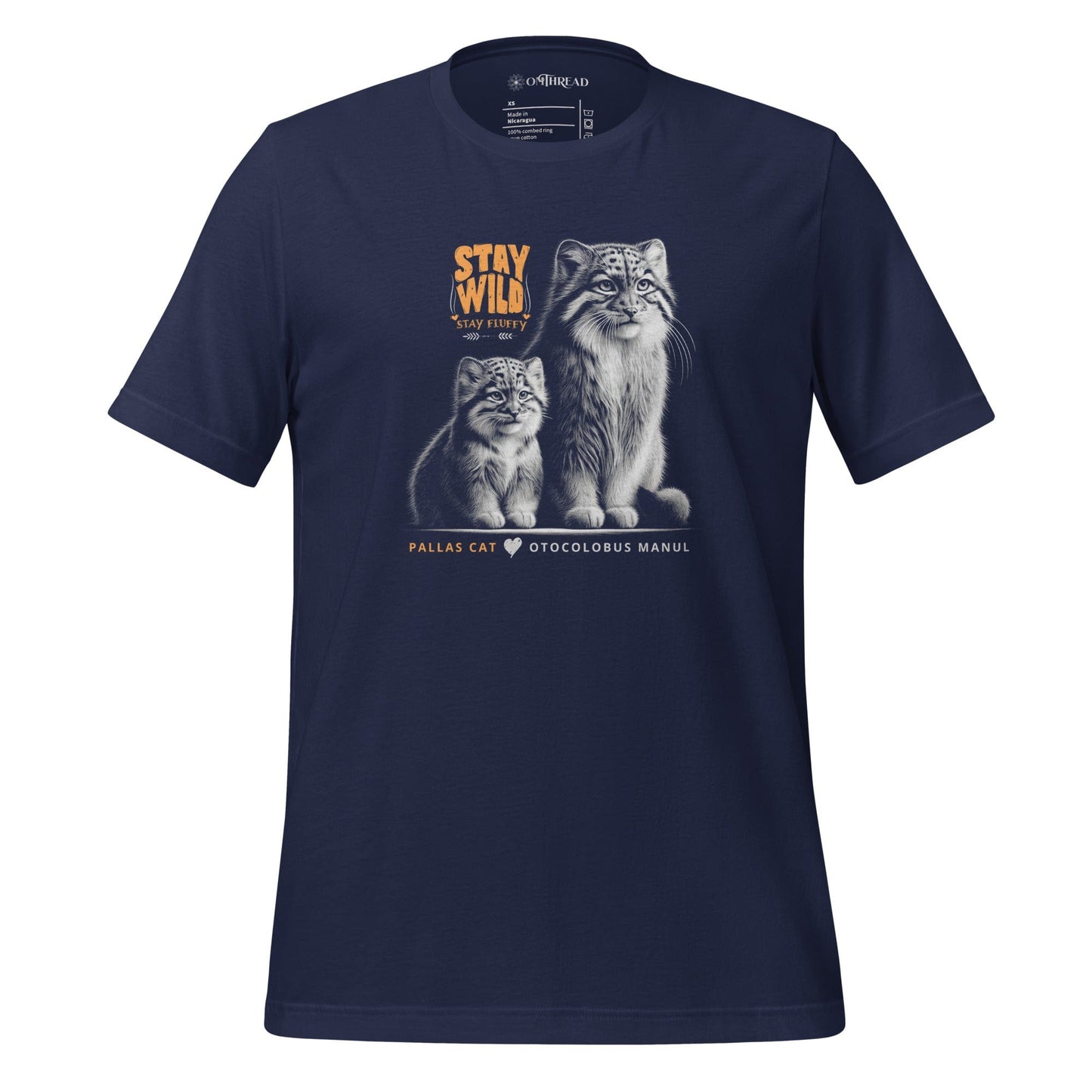 OMTHREAD Navy / XS Pallas Cats: Stay Wild, Stay Fluffy | Otocolobus Manul Conservation Tee