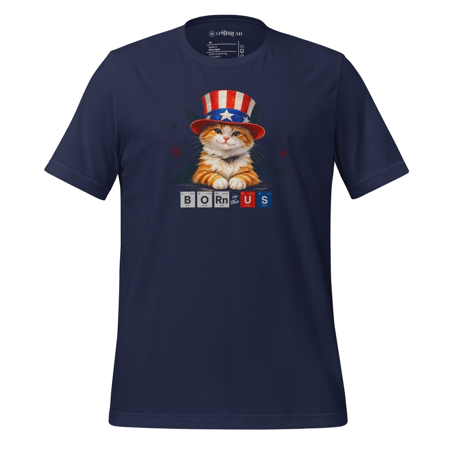 OMTHREAD Navy / XS Patriot Ginger Cat Graphic Tee Born in USA 4th July