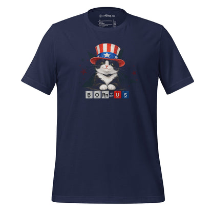 OMTHREAD Navy / XS Patriot Tuxedo Cat Graphic Tee Born in USA 4th July