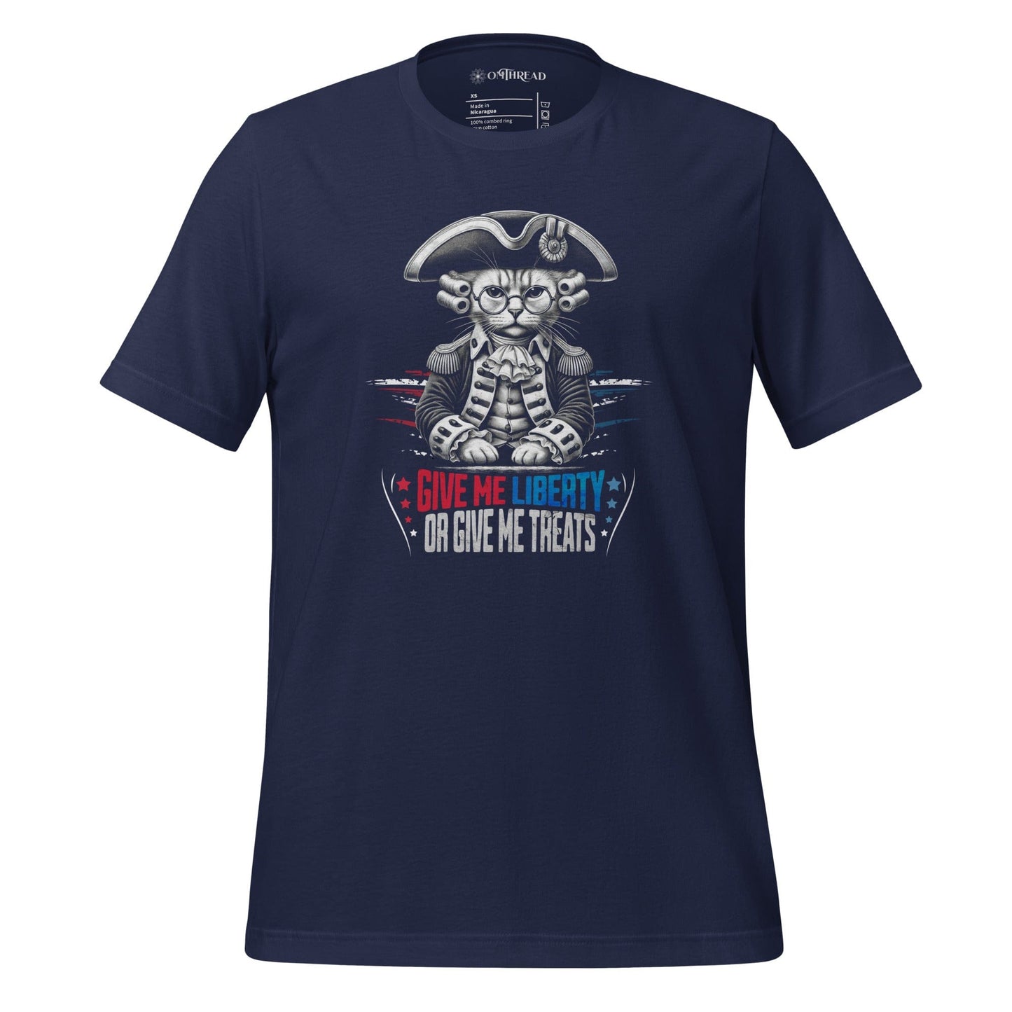 OMTHREAD Navy / XS Patriotic Cat Liberty Treats July 4 Graphic Tee