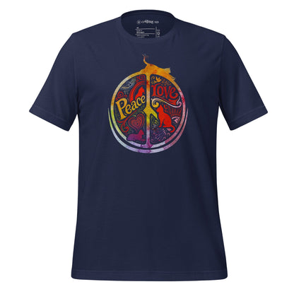 OMTHREAD Navy / XS Peace Love Cats Retro T-Shirt Hippie Peace Sign Graphic
