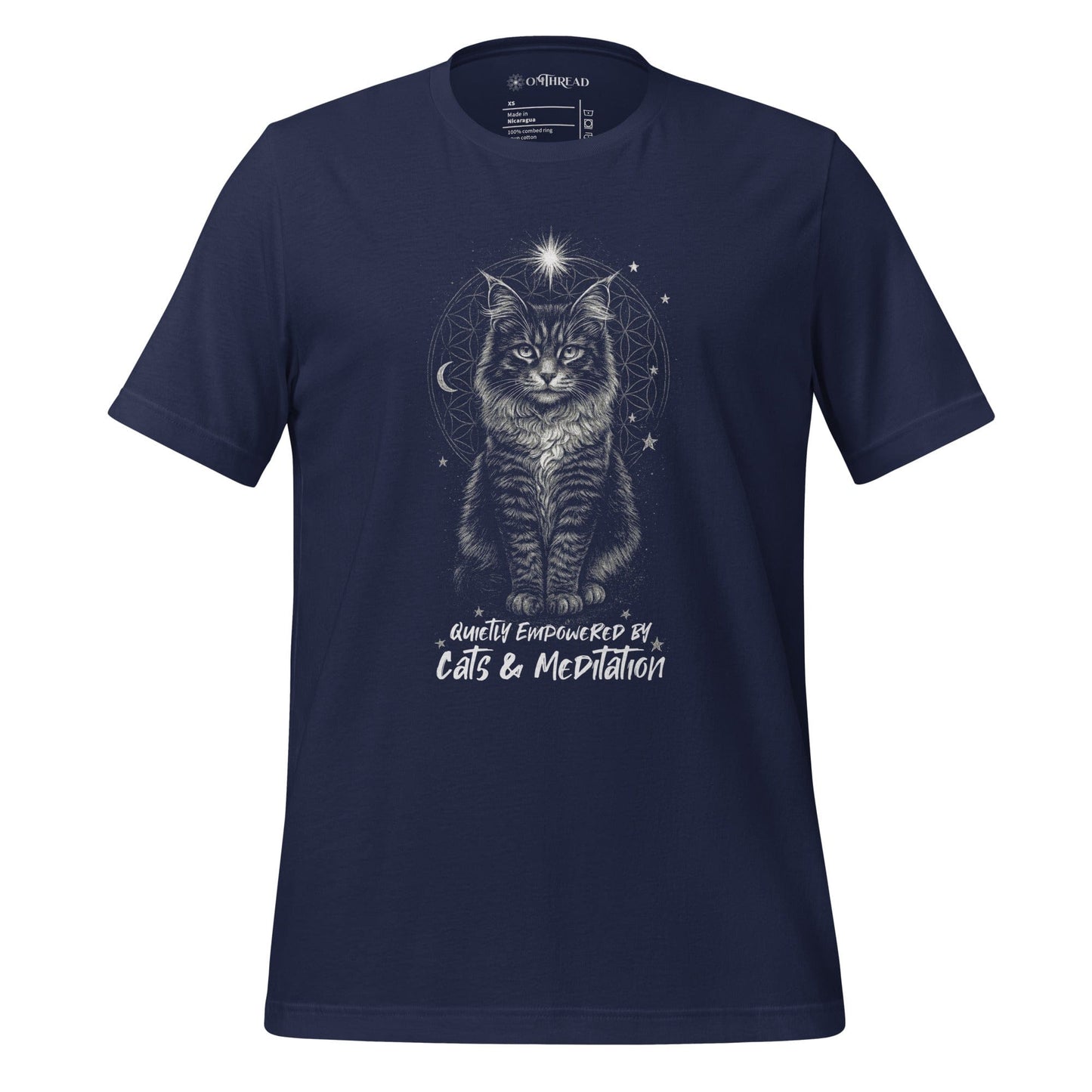 OMTHREAD Navy / XS Quietly Empowered by Cats and Meditation Celestial Cat T-Shirt