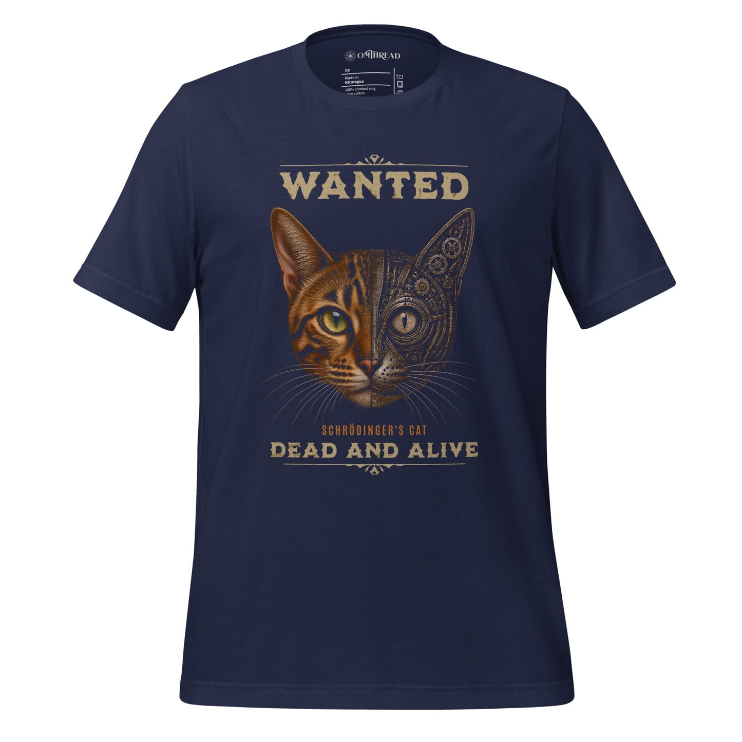 OMTHREAD Navy / XS Schrodinger Bengal Cat Shirt Quantum Physics Science Tee