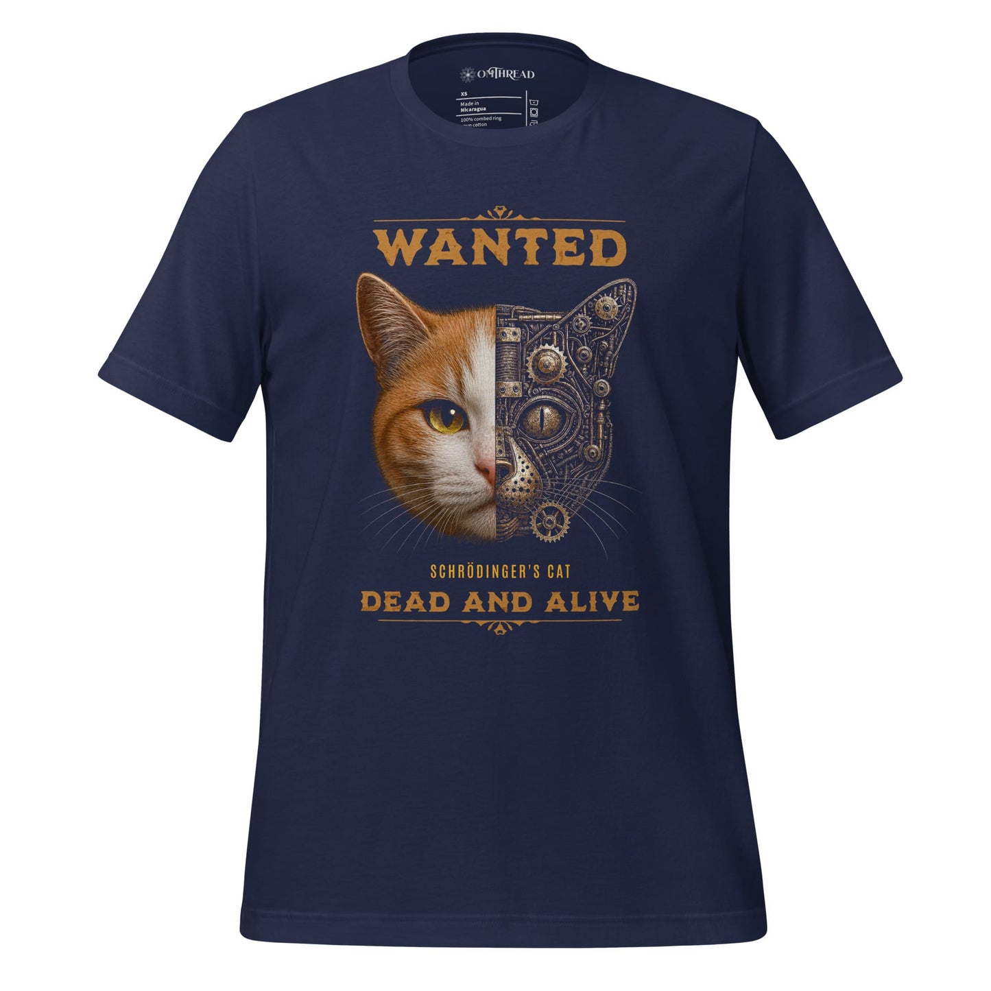 OMTHREAD Navy / XS Schrodinger Orange White Cat Shirt Science Physics Tee