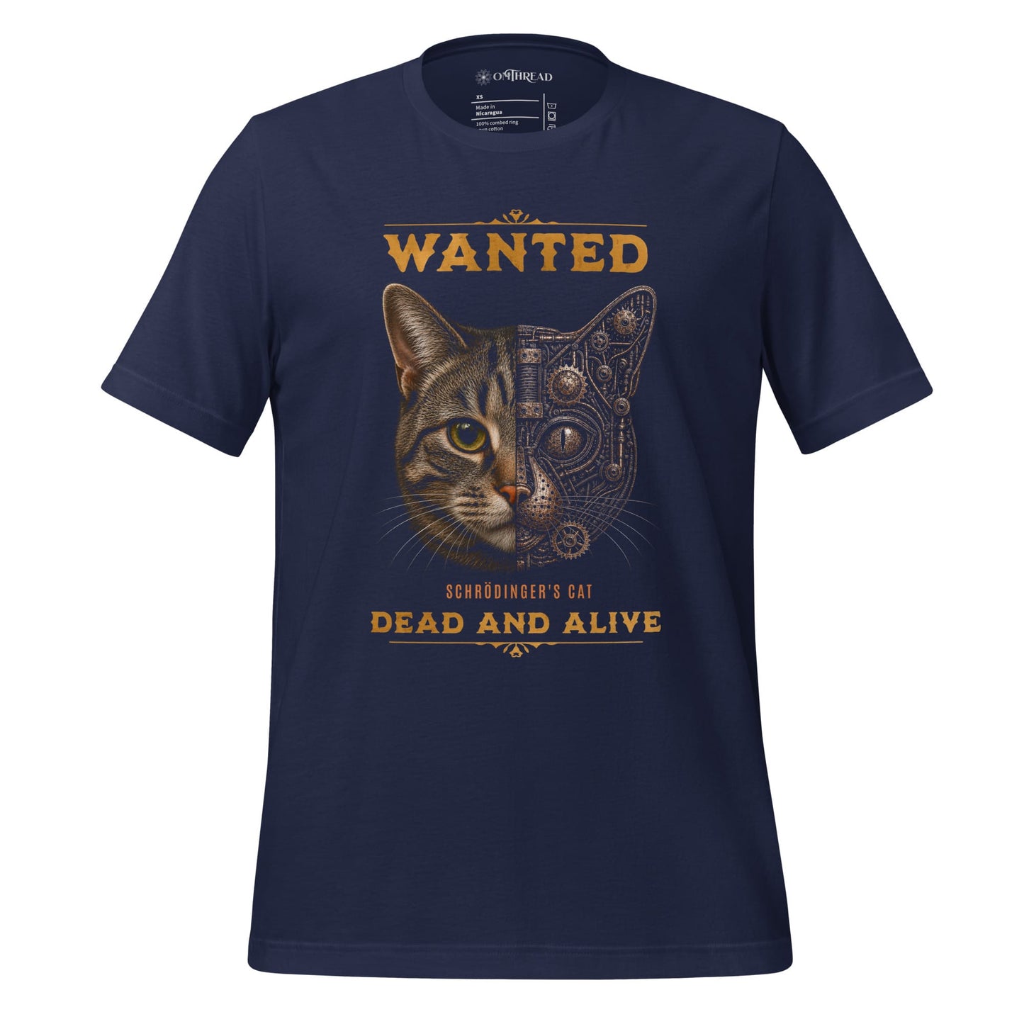 OMTHREAD Navy / XS Schrodinger Tabby Cat Shirt Wanted Science Graphic Tee