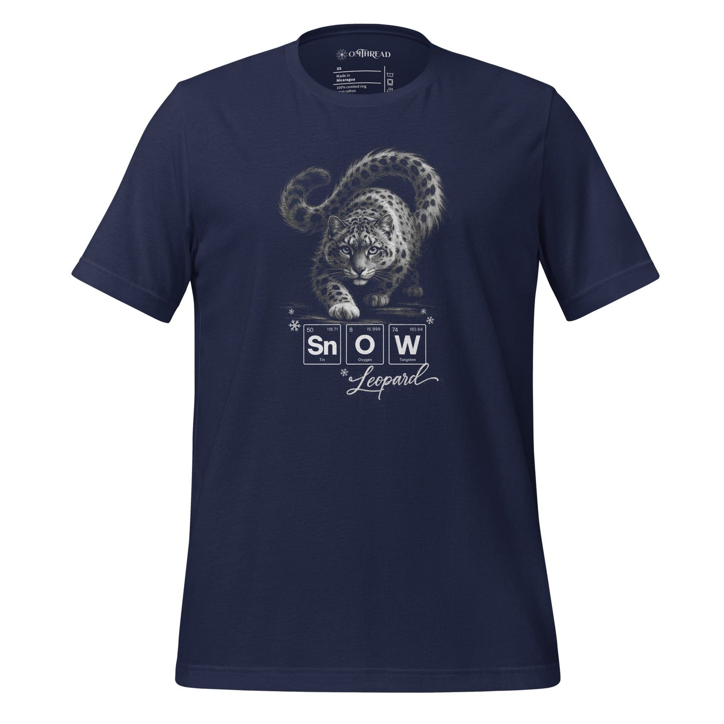 OMTHREAD Navy / XS Snow Leopard Science T Shirt Sn O W Periodic Table Graphic Tee Wildlife Conservation Gift