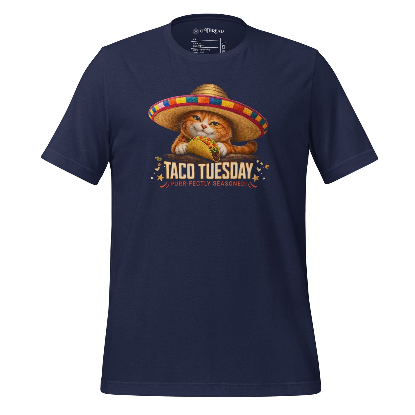OMTHREAD Navy / XS Taco Tuesday Orange Cat Shirt Sombrero Fiesta Graphic Tee