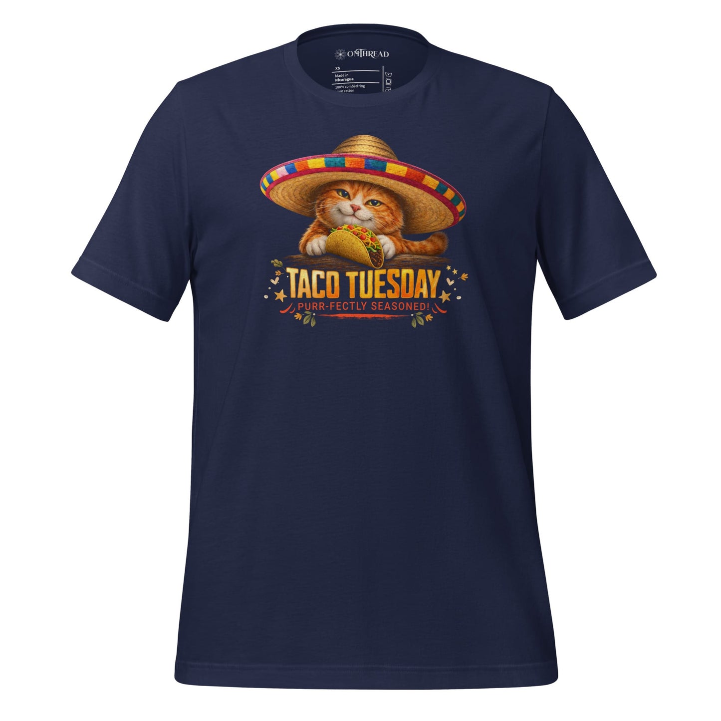 OMTHREAD Navy / XS Taco Tuesday Orange Cat Sombrero Shirt Fiesta Graphic Tee